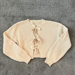 Women’s Cream Tie-Front Ribbed Cardigan Sweater